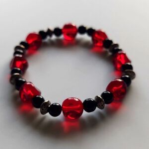 Handmade Red, Black, Silver Bracelet